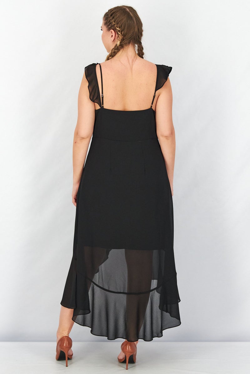 TWINSET Women Sleeveless Solid Midi Dress, Black  - Image 3