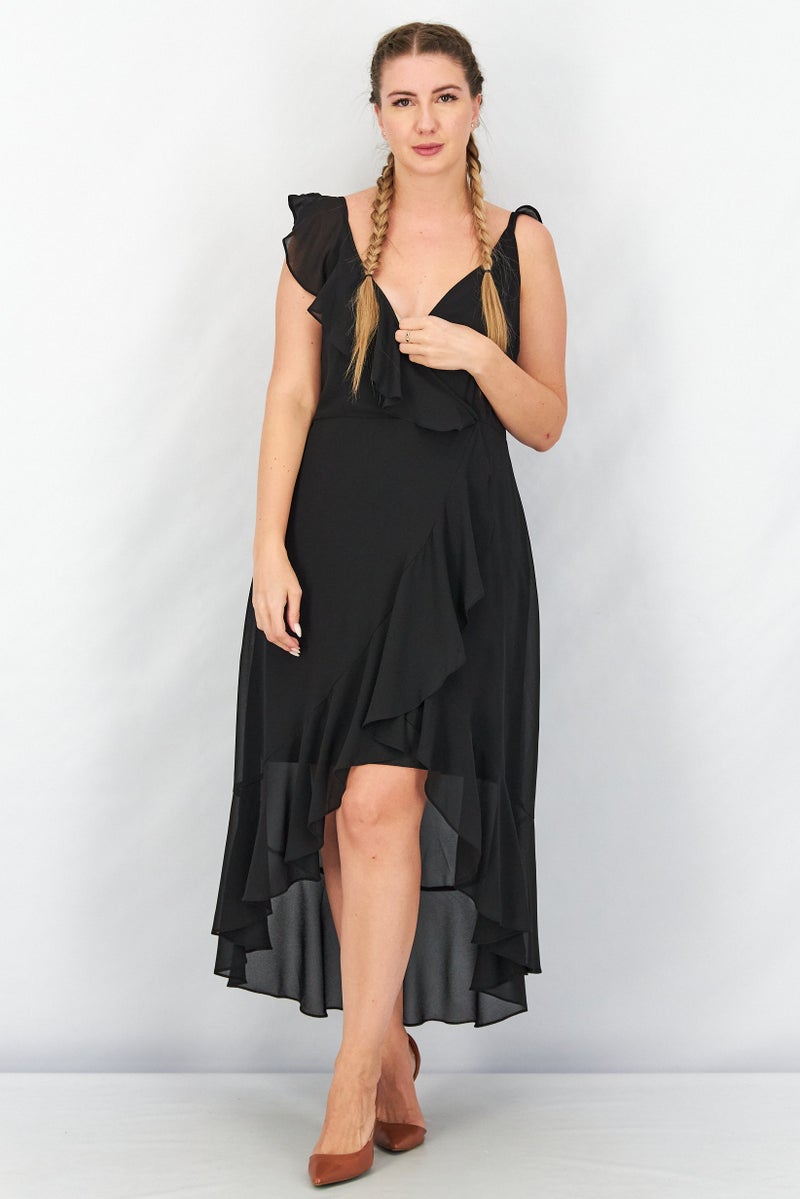 TWINSET Women Sleeveless Solid Midi Dress, Black  - Image 1