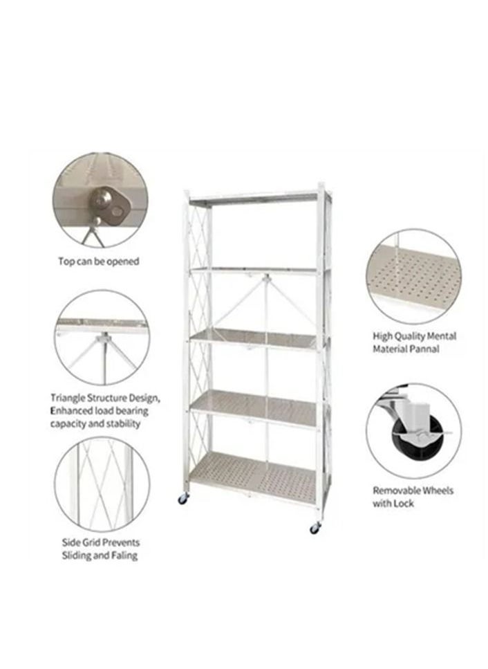 5 Tier Foldable Metal Kitchen Storage Rack Shelf with Wheel, White - pzsku/Z2F977FE3C622B6A67FACZ/45/_/1637285201/9d1b23b3-2e67-490d-bc57-cca1eafc3aa4