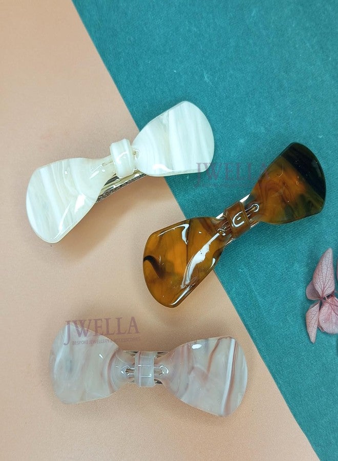 JWELLA Set of 3 Elegant Marble Finish Bow Hair Clips for Women & Girls | Stylish Claw Clips for Thick Hair | Trendy Daily Use Hair Accessories (Design 1) - Image 2