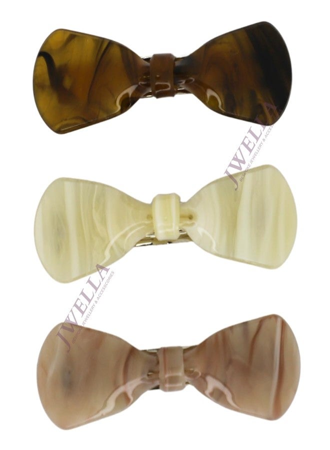 JWELLA Set of 3 Elegant Marble Finish Bow Hair Clips for Women & Girls | Stylish Claw Clips for Thick Hair | Trendy Daily Use Hair Accessories (Design 1) - Image 1