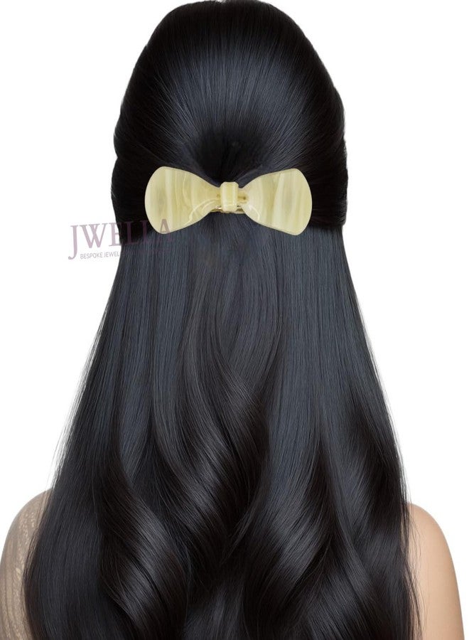 JWELLA Set of 3 Elegant Marble Finish Bow Hair Clips for Women & Girls | Stylish Claw Clips for Thick Hair | Trendy Daily Use Hair Accessories (Design 1) - Image 3