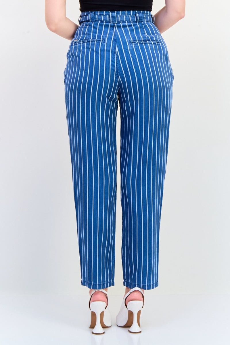 SALSA Women Regular Fit Belted Stripe Straight Pants, Multicolor - Image 2