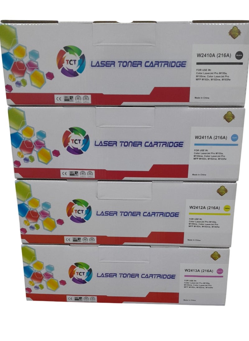 TCT 216A Cartridges (SET) Compatible with HP 216A / W2410A W2411A W2412A W2413A for HP Color Laserjet Pro MFP M183fw M182n M182nw M155a M155nw Printers (Black Cyan Yellow Magenta)  - Image 1