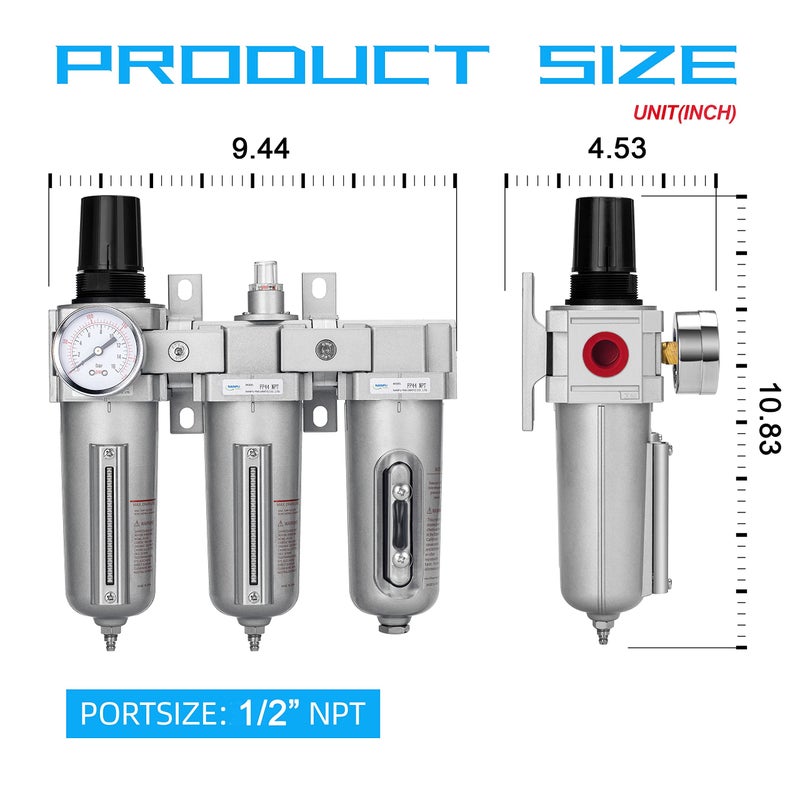NANPU 1/2" NPT Industrial Grade 3 Stage Air Drying System - Particulate Filter, Coalescing Filter, Desiccant Dryer & Air Regulator, Metal Bowl, Manual Drain, Suitable for Paint Sprayï¼† Plasma Cutter - Image 3
