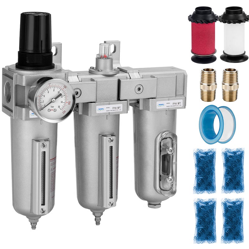 NANPU 1/2" NPT Industrial Grade 3 Stage Air Drying System - Particulate Filter, Coalescing Filter, Desiccant Dryer & Air Regulator, Metal Bowl, Manual Drain, Suitable for Paint Sprayï¼† Plasma Cutter - Image 1