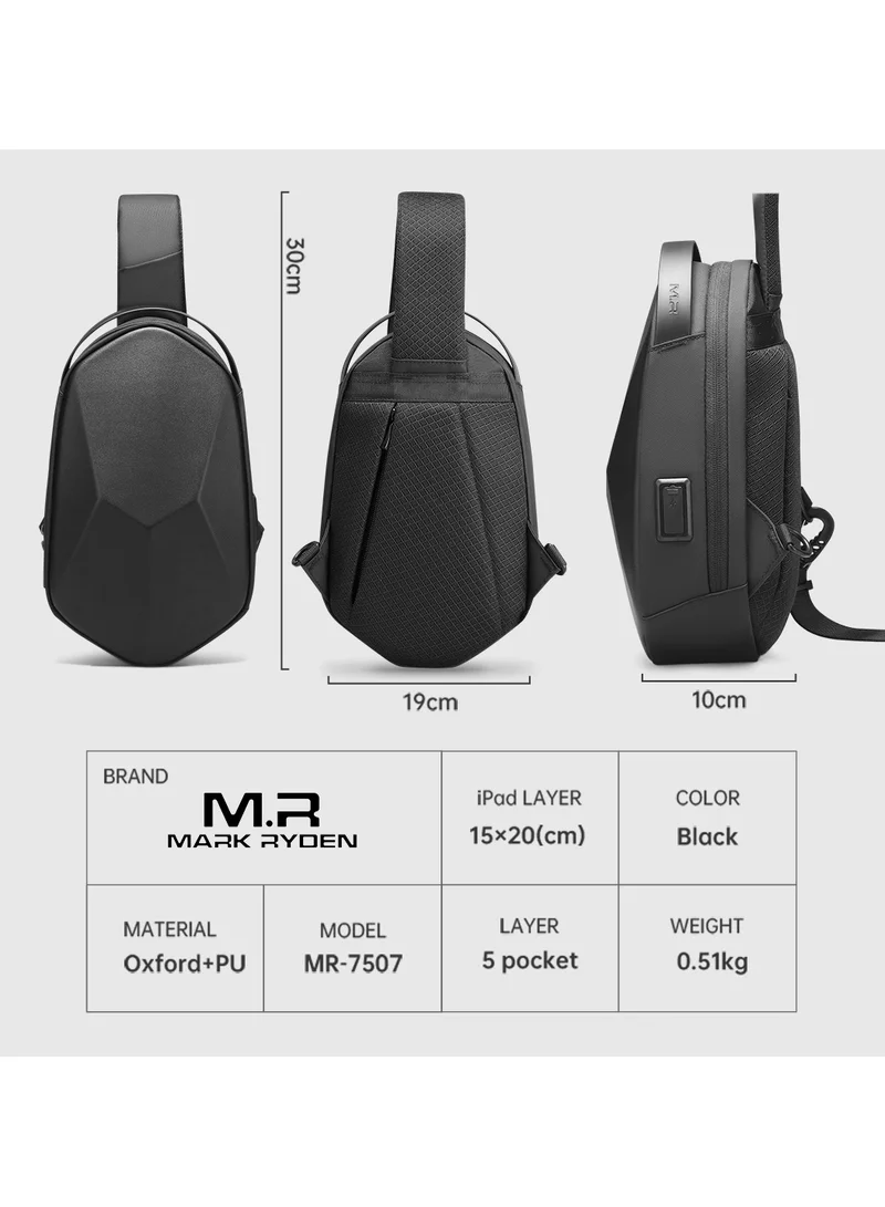MARK RYDEN MARK RYDEN Men's Crossbody Bag with Fantastic Geometry Adjustable Shoulder Strap with USB Charging Port Suitable for 7.9 Inch iPad