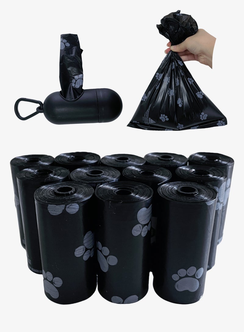 ١٢ رول (١٨٠ كيس) أكياس فضلات الكلاب سوداء مع موزع محمول | سميكة جدًا، مقاومة للتسرب وقابلة للتحلل - لأكياس نفايات الحيوانات الأليفة - Image 1