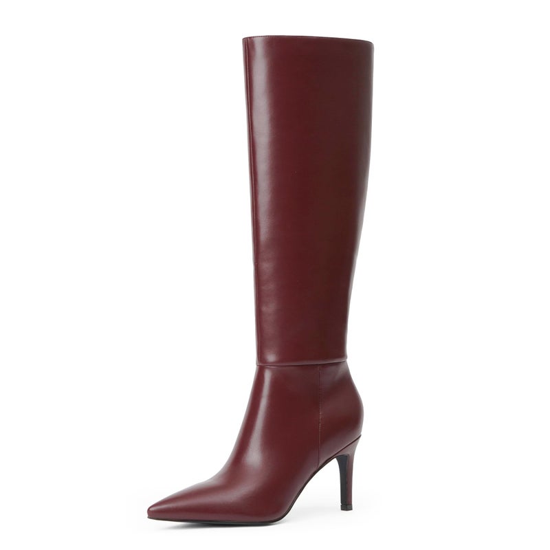Easyfox Long Burgundy Boots for Women Knee High Boots Stiletto High Heel Tall Boots Pointed Toe Knee High Boots Side Zipper Size 10 - Image 1