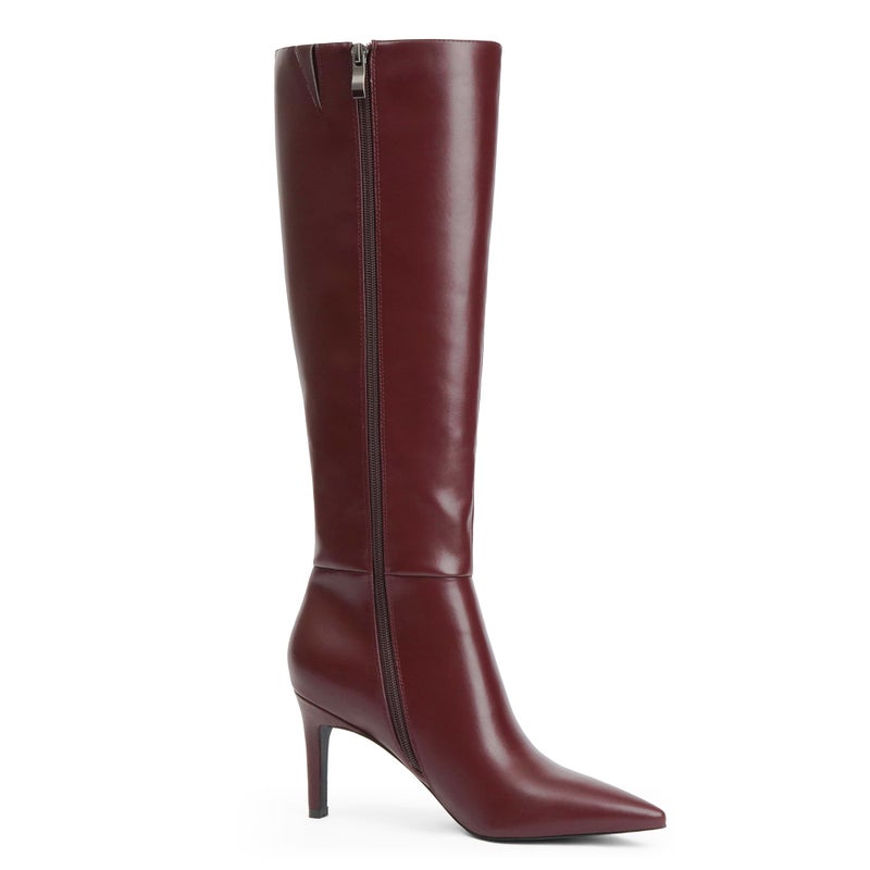 Easyfox Long Burgundy Boots for Women Knee High Boots Stiletto High Heel Tall Boots Pointed Toe Knee High Boots Side Zipper Size 10 - Image 4