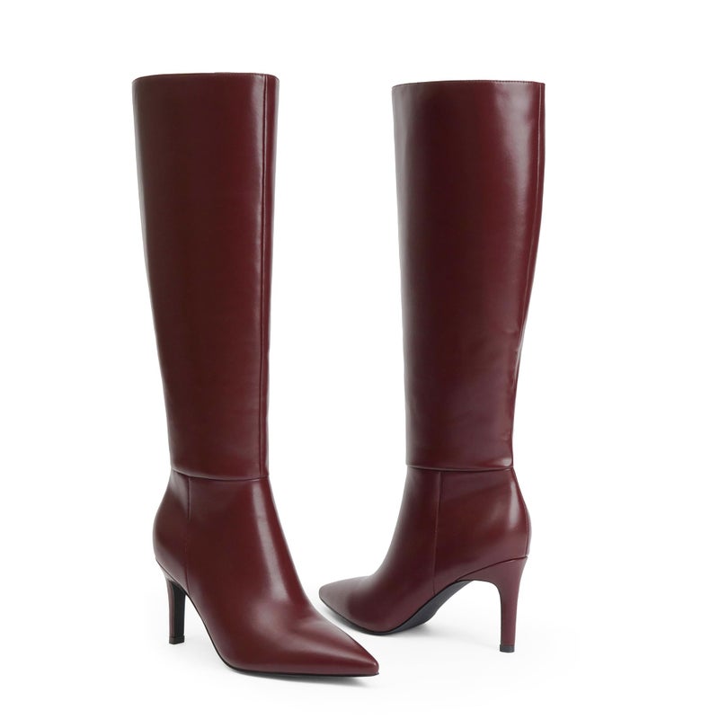 Easyfox Long Burgundy Boots for Women Knee High Boots Stiletto High Heel Tall Boots Pointed Toe Knee High Boots Side Zipper Size 10 - Image 5