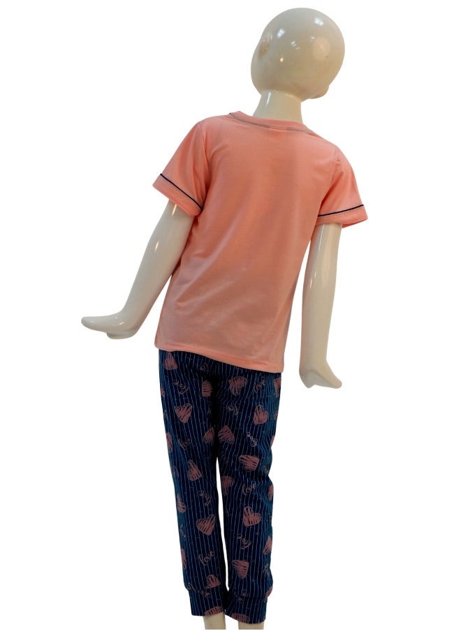 JOANNA - JOANNA Girl's I Love You Print Short Sleeve Shirt & Long Pants Pajama Set, Baby Pink - Image 1
