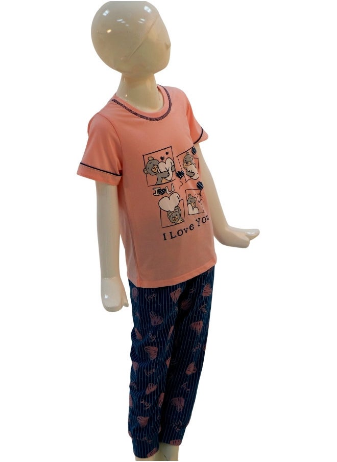 JOANNA - JOANNA Girl's I Love You Print Short Sleeve Shirt & Long Pants Pajama Set, Baby Pink - Image 1
