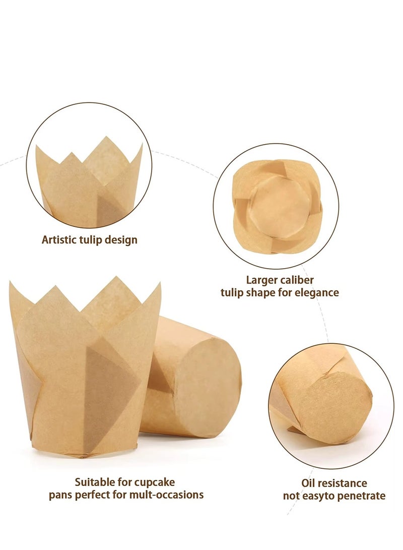200pcs Natural Tulip Cupcake Liners for Baking, Parchment Paper Muffin Wrappers, Greaseproof and Non-Stick, Perfect for Party, Birthday and Wedding  - Image 3