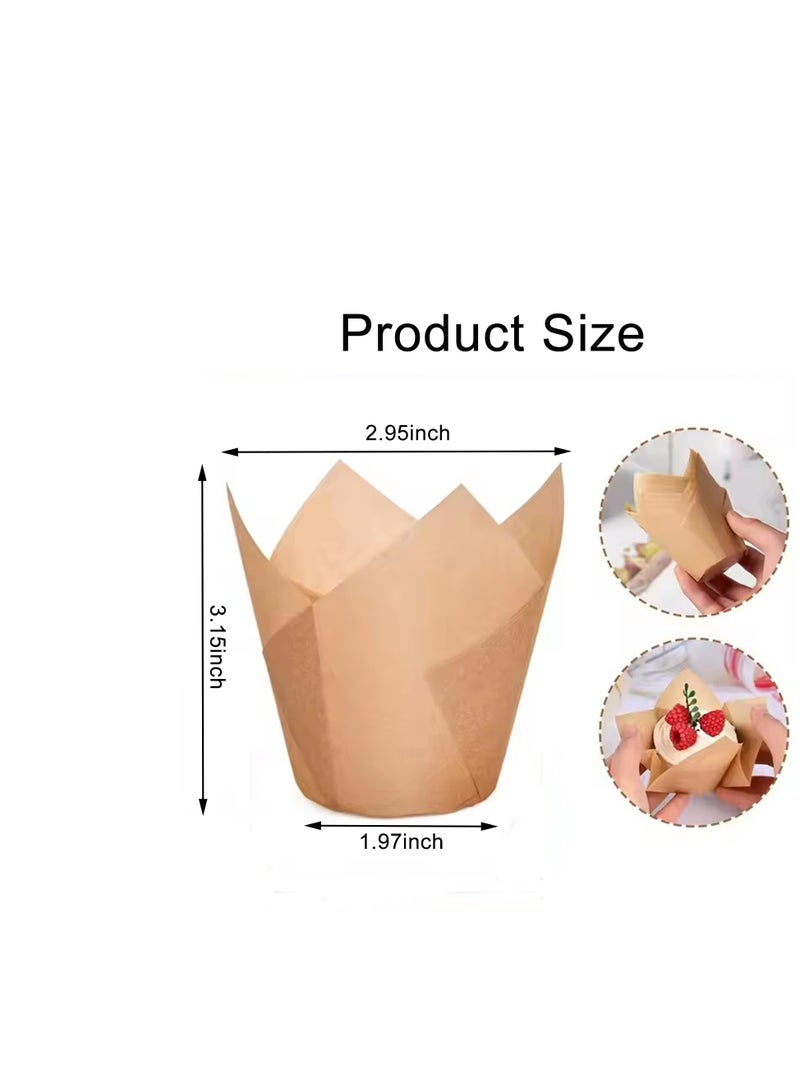 200pcs Natural Tulip Cupcake Liners for Baking, Parchment Paper Muffin Wrappers, Greaseproof and Non-Stick, Perfect for Party, Birthday and Wedding  - Image 5