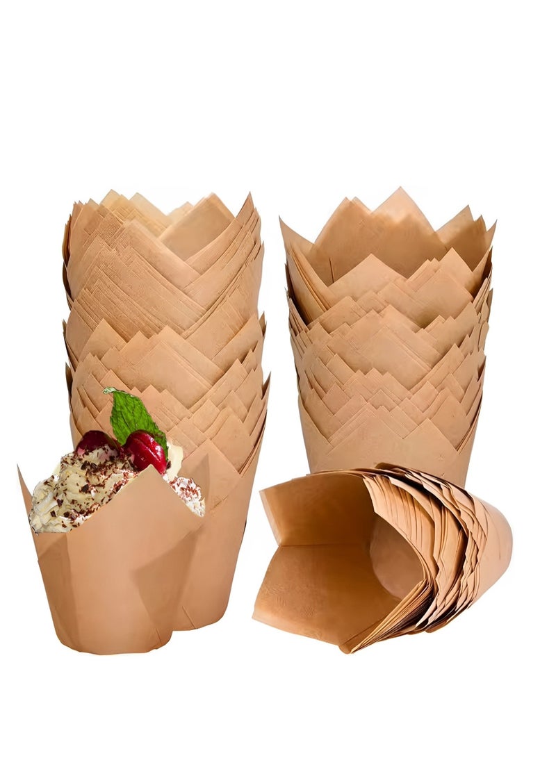 200pcs Natural Tulip Cupcake Liners for Baking, Parchment Paper Muffin Wrappers, Greaseproof and Non-Stick, Perfect for Party, Birthday and Wedding  - Image 1