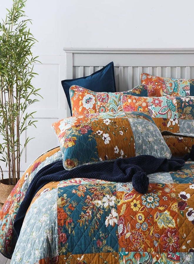 VISIMISI Cotton Bedspread Quilt Sets Reversible Bedding Coverlet Sets,3 Pieces Paisley Vintage Floral Patchwork Bedspread (Yellow Paisley Floral, King Size) - Image 2
