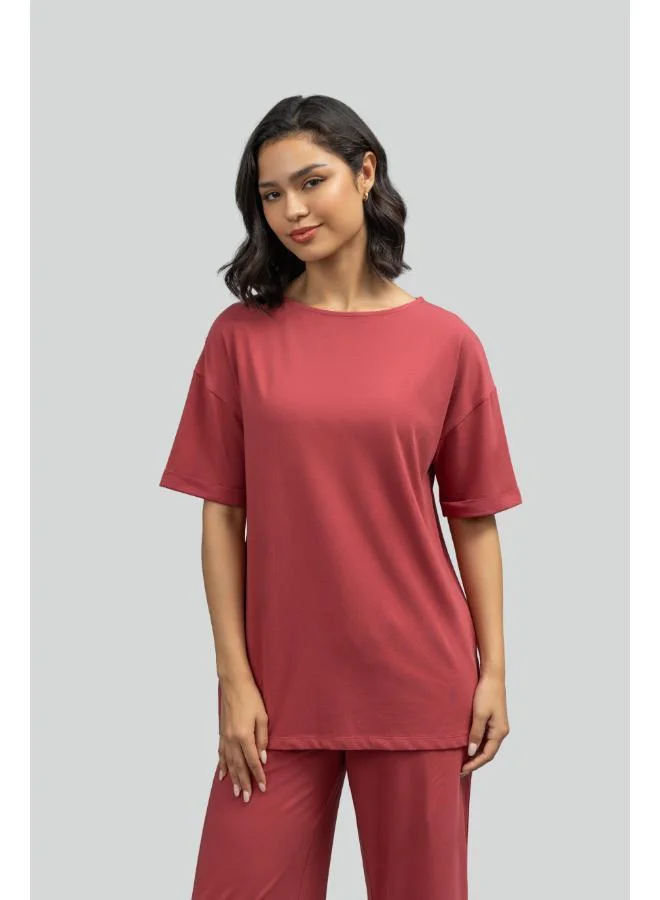 NeceSera Side-Slit Lounge Ruby Long Top