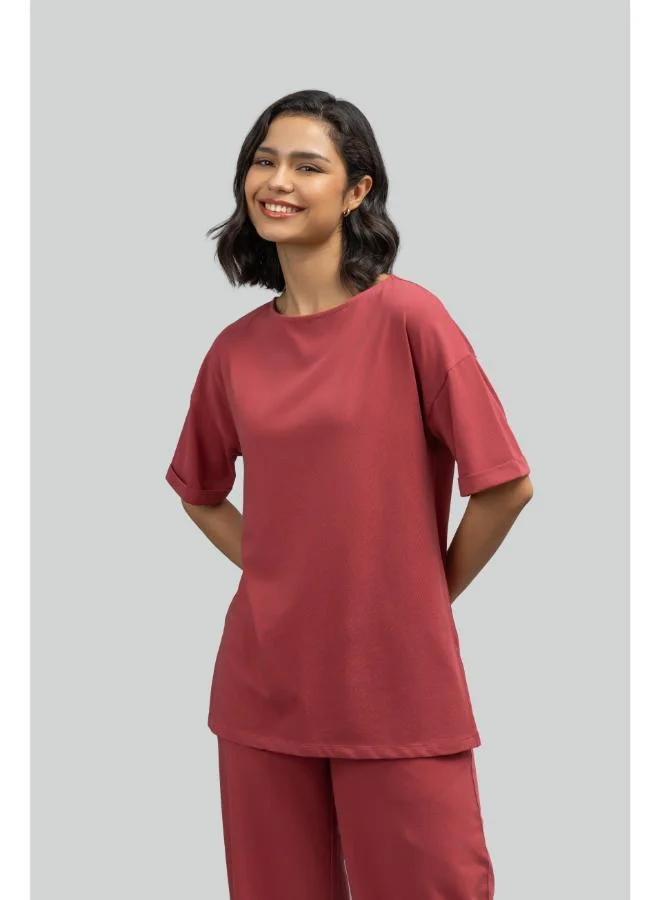NeceSera Side-Slit Lounge Ruby Long Top