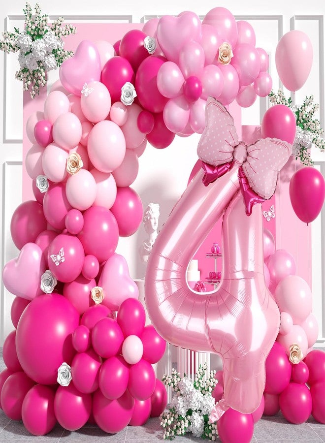 LEBERY Pink Bow Balloons 40 Inch Pink Number 4 Balloon Jumbo Number 4 Birthday Balloons for Girls, Mini Bowtie Foil Balloon for Princess Cowgirl Mouse Themed 4th Birthday Baby Shower Decorations - Image 3