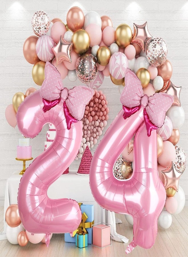LEBERY Pink Bow Balloons 40 Inch Pink Number 4 Balloon Jumbo Number 4 Birthday Balloons for Girls, Mini Bowtie Foil Balloon for Princess Cowgirl Mouse Themed 4th Birthday Baby Shower Decorations - Image 4