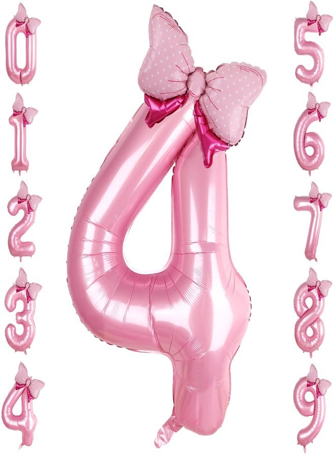 LEBERY Pink Bow Balloons 40 Inch Pink Number 4 Balloon Jumbo Number 4 Birthday Balloons for Girls, Mini Bowtie Foil Balloon for Princess Cowgirl Mouse Themed 4th Birthday Baby Shower Decorations - Image 1
