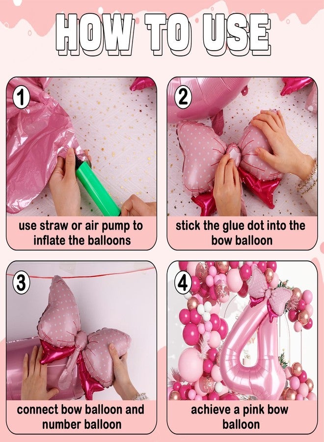 LEBERY Pink Bow Balloons 40 Inch Pink Number 4 Balloon Jumbo Number 4 Birthday Balloons for Girls, Mini Bowtie Foil Balloon for Princess Cowgirl Mouse Themed 4th Birthday Baby Shower Decorations - Image 5