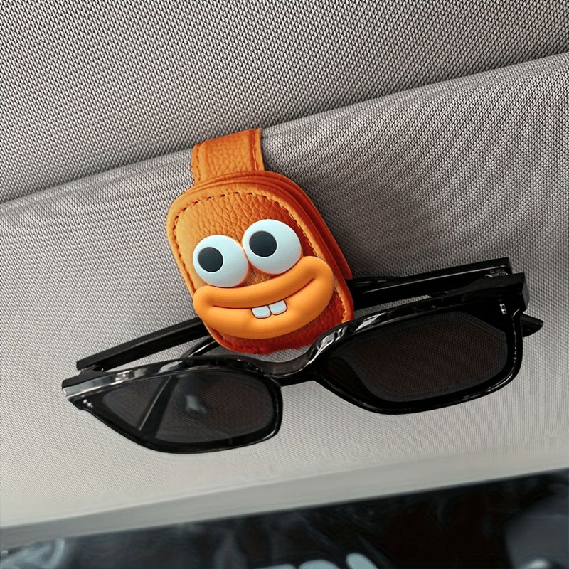 Beige Rabbit Tooth Sun Visor Glasses Clip With Magnetic Holder - Image 1
