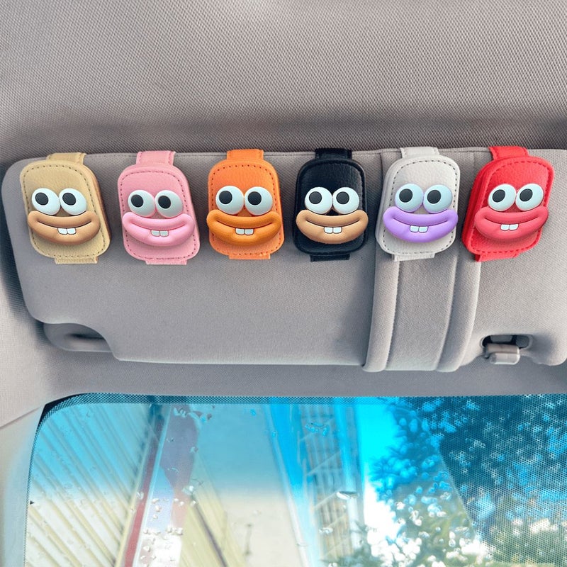 Beige Rabbit Tooth Sun Visor Glasses Clip With Magnetic Holder - Image 5