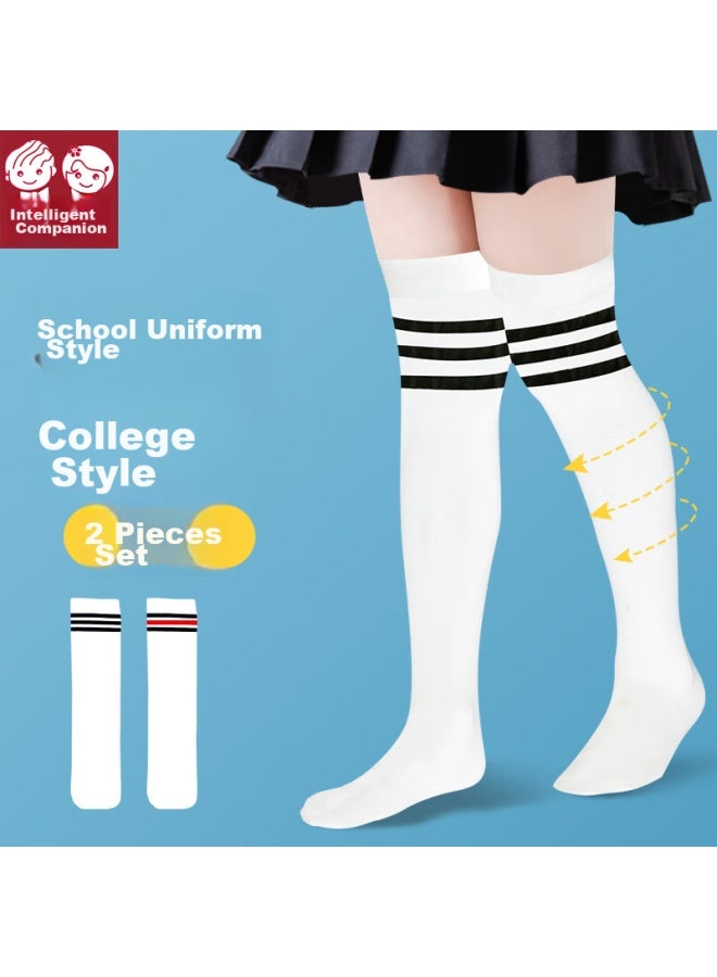 Smart Friends Zhiyou Children's Socks, Summer Thin High Tube Socks, Girls' Over-knee Mid-calf Socks, Baby Silk Socks, Long Tube Socks, White + Black And Red, XL - Image 1