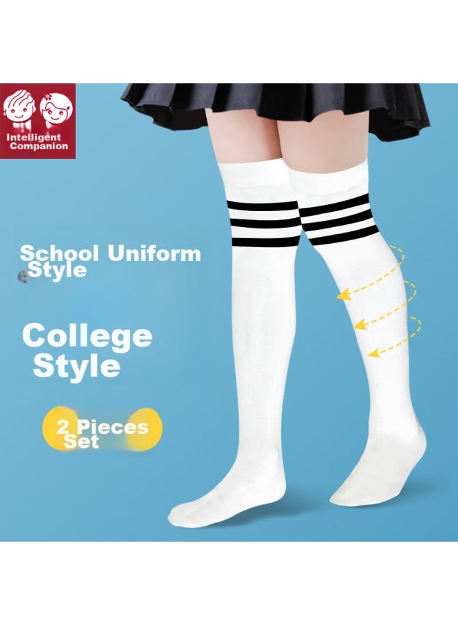 Smart Friends Zhiyou Children's Socks, Summer Thin High Tube Socks, Girls' Over-knee Mid-calf Socks, Baby Silk Socks, Long Tube Socks, White + Black And Red, XL - Image 2