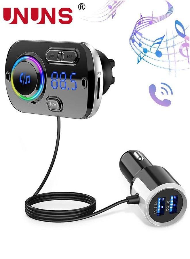 UNUNS Bluetooth FM Transmitter For Car,Wireless 5.0 Car Adapter,QC 3.0 5V 2.4A Fast Charger,TF Card,Aux,LED Backlit,Easy Attached To Air Vent,For MP3 Player,Hand-Free Call - Image 4
