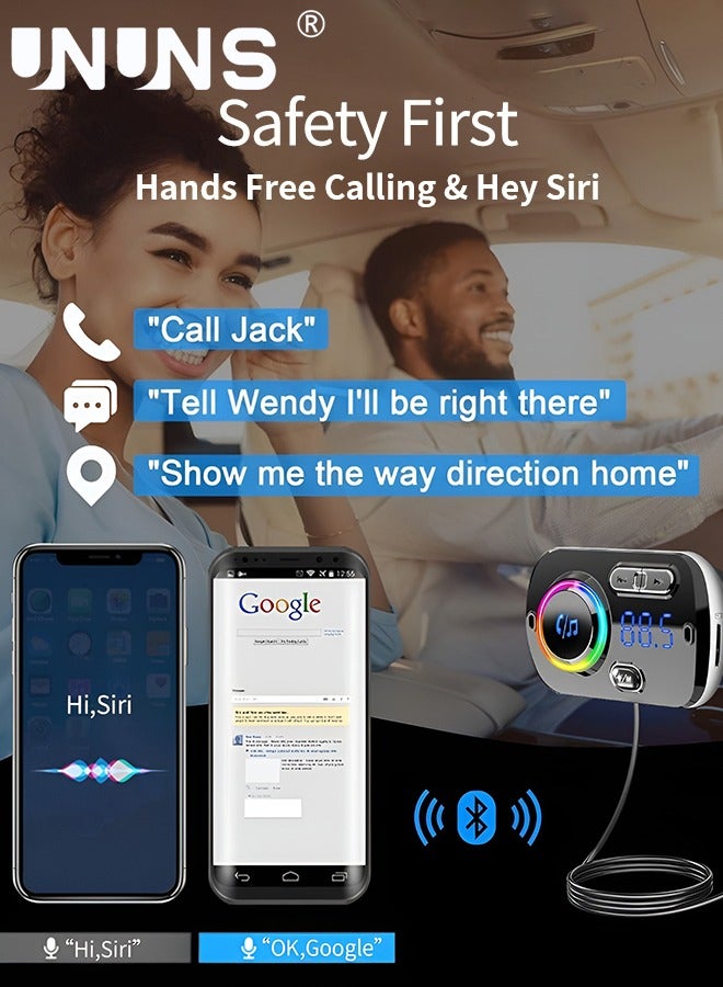 UNUNS Bluetooth FM Transmitter For Car,Wireless 5.0 Car Adapter,QC 3.0 5V 2.4A Fast Charger,TF Card,Aux,LED Backlit,Easy Attached To Air Vent,For MP3 Player,Hand-Free Call - Image 5