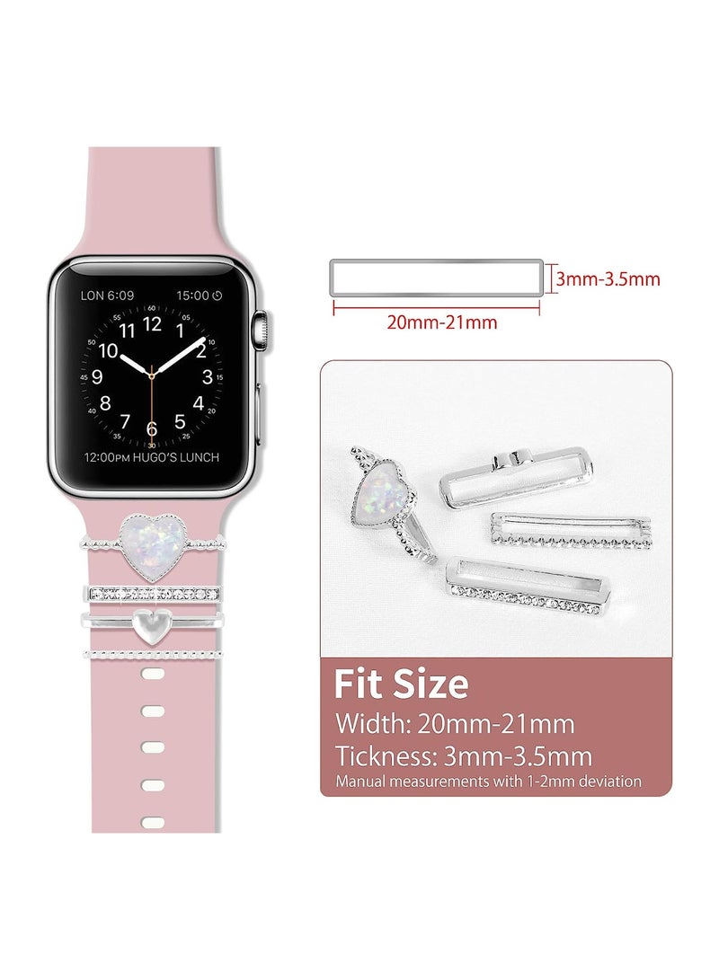 KASTWAVE Watch Band Charms Apple Watch, Women Watchband Heart Diamond Loops 38mm 40mm 41mm 42mm 44mm 45mm, Watch Band Accessories for iWatch Series se 8 7 6 5 4 3 2, 4Pcs (No Watch Band) - Image 5