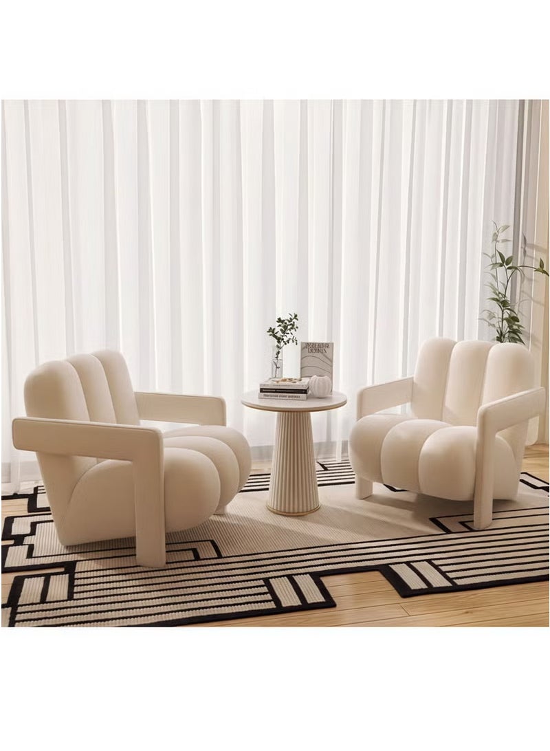 Generic Modern Single Sofa Chairs Set, Flannel Upholstered Lazy Chair, Solid Wood Frame Armchair, Single Armchair Lazy Sofa for Living Room, Bedroom, Lounge (Beige)  - Image 2