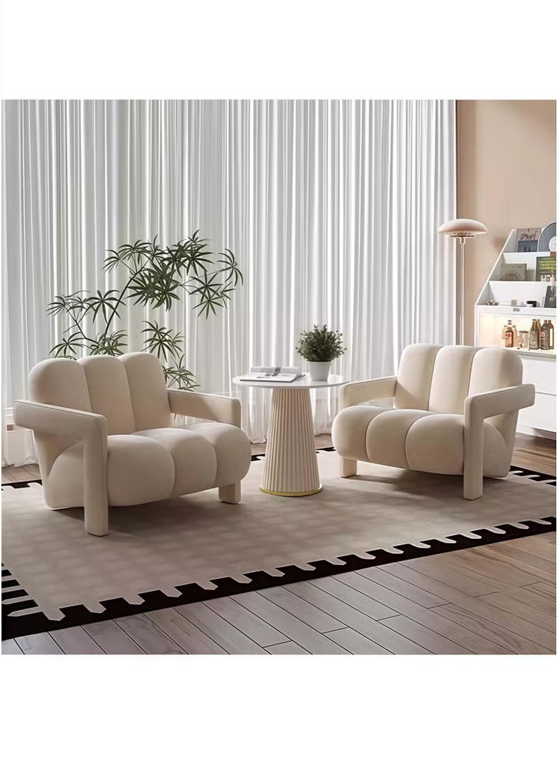 Generic Modern Single Sofa Chairs Set, Flannel Upholstered Lazy Chair, Solid Wood Frame Armchair, Single Armchair Lazy Sofa for Living Room, Bedroom, Lounge (Beige)  - Image 1