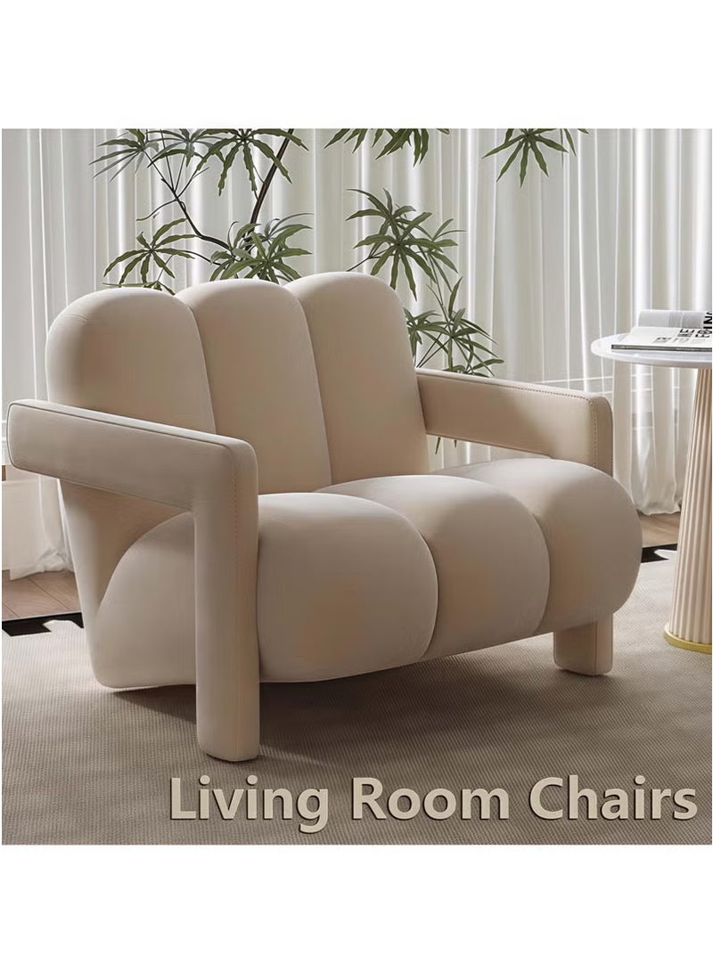 Generic Modern Single Sofa Chairs Set, Flannel Upholstered Lazy Chair, Solid Wood Frame Armchair, Single Armchair Lazy Sofa for Living Room, Bedroom, Lounge (Beige)  - Image 5