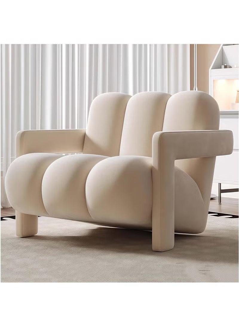 Generic Modern Single Sofa Chairs Set, Flannel Upholstered Lazy Chair, Solid Wood Frame Armchair, Single Armchair Lazy Sofa for Living Room, Bedroom, Lounge (Beige)  - Image 4