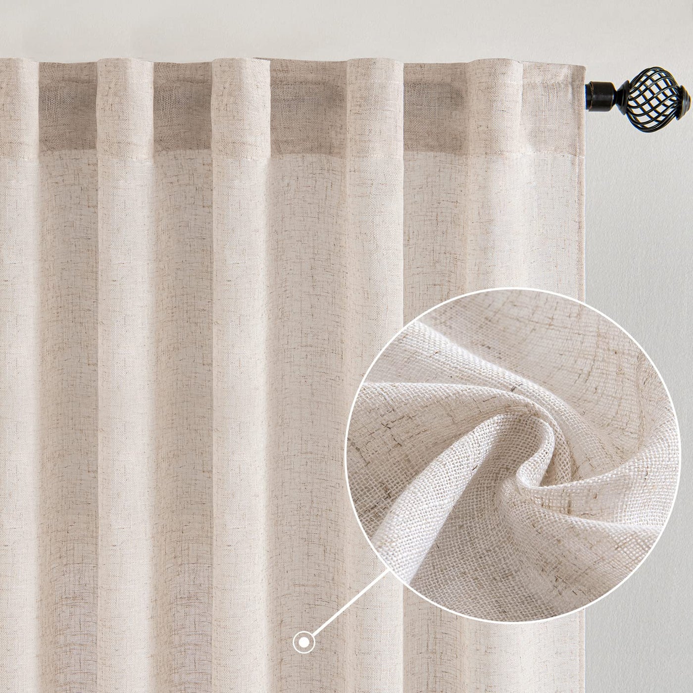 MIULEE Natural White Linen Curtains 96 Inch Long 2 Panels for Bedroom Living Room, Soft Thick Linen Textured Window Drapes Semi Sheer Light Filtering Rod Pocket Back Tab Neutral Farmhouse Cream Ivory