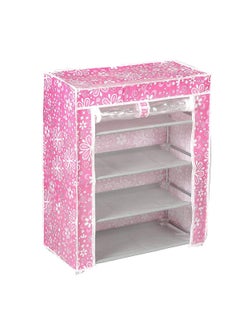 GTC GTC® Shoe Cabinet Rack Light Weight Foldable Shelves Storage Organizer for Home and Office (4 Layer) (Pink Flower) 