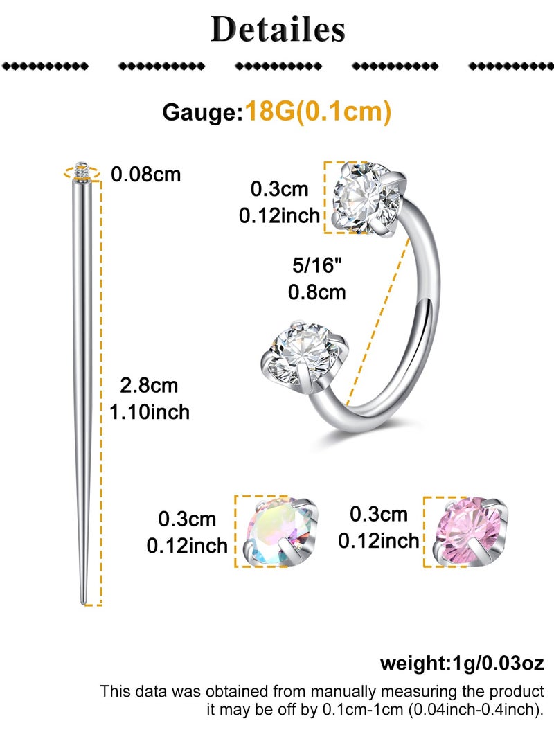 QWALIT 18g Horseshoe Nose Ring Double Stud Gem Horse Shoe Nose Ring Hoop for Women Surgical Steel U Shape Half Earring Silver Tragus Earring Hoops Lip Helix Piercing Jewelry Septum Rings 18 gauge 8mm - Image 2