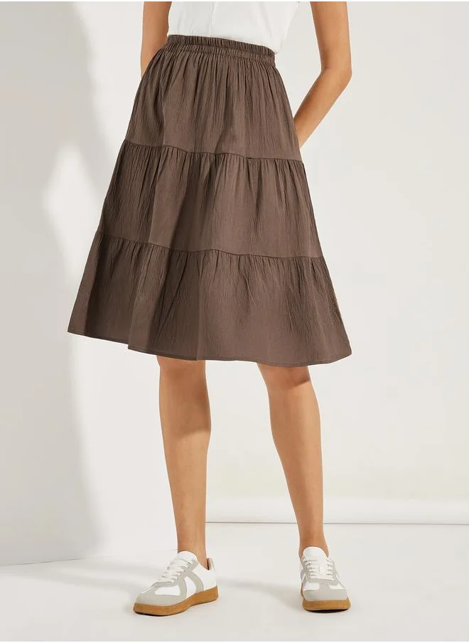 ستايلي Textured Tiered Knee Length Skirt