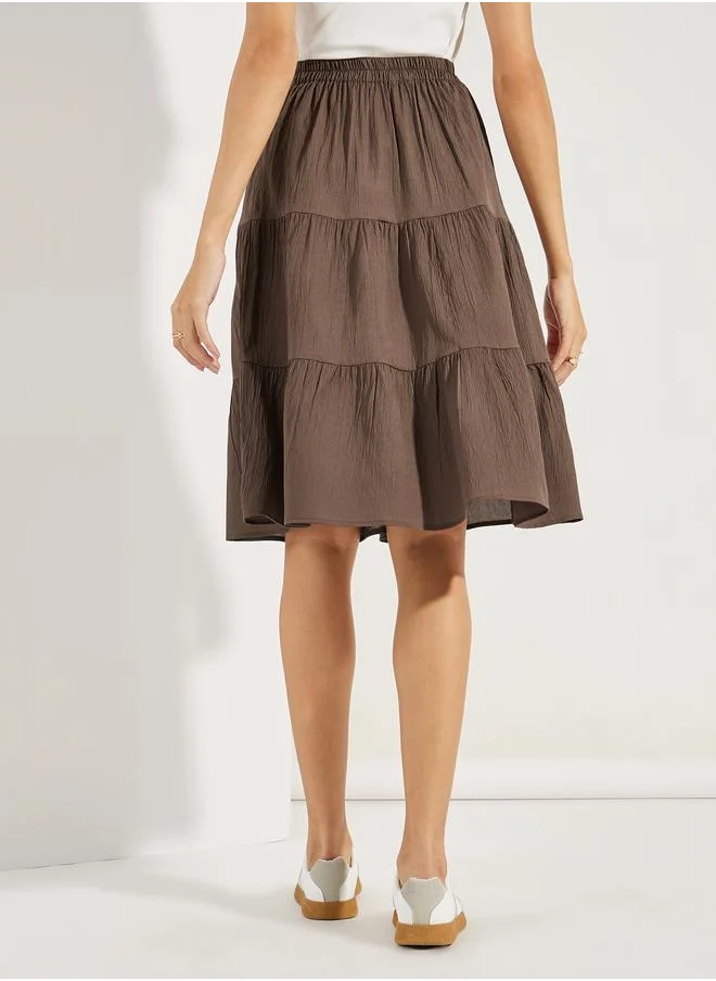 ستايلي Textured Tiered Knee Length Skirt