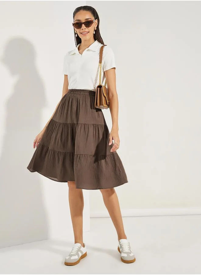 Styli Textured Tiered Knee Length Skirt