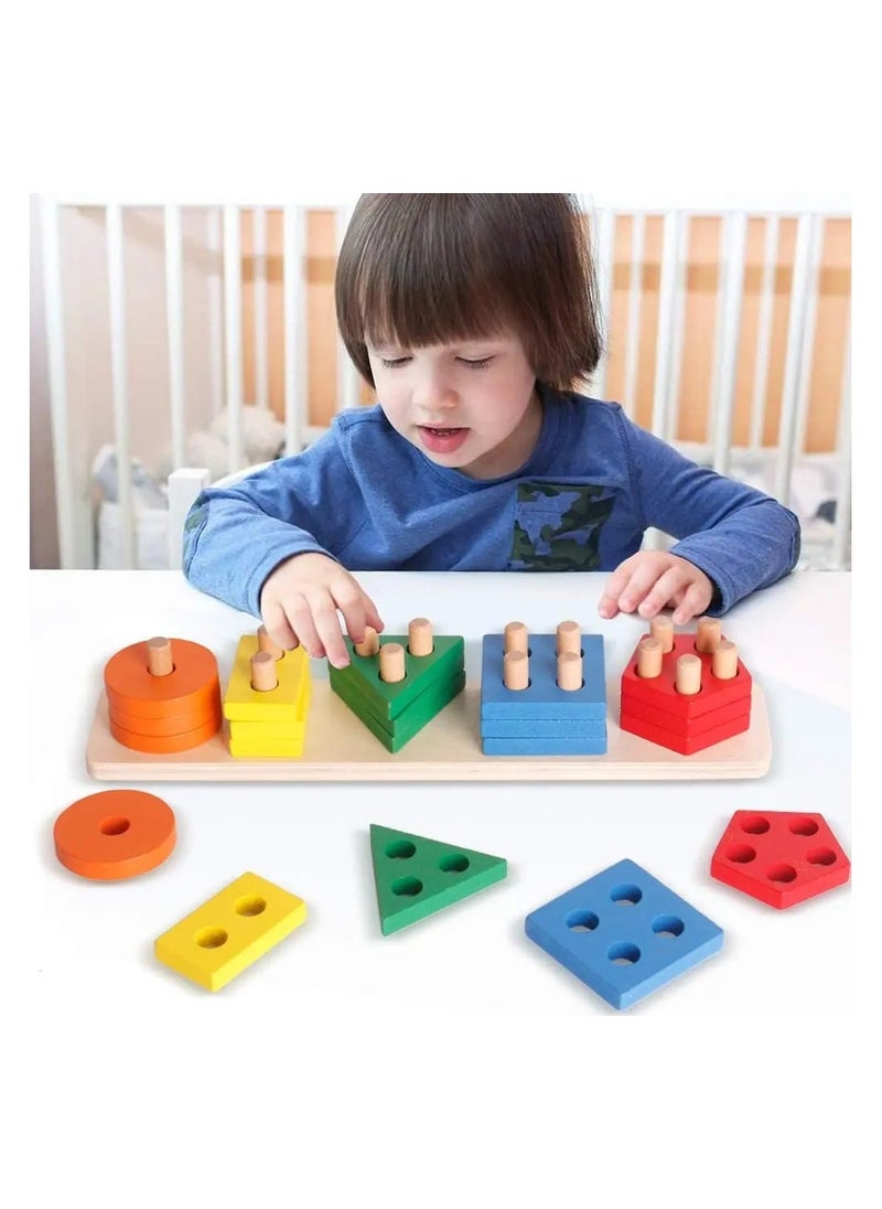Unique Home Wooden Toy for Toddlers 1-3, Montessori Educational Stacking & Sorting Blocks, Sensory & Motor Skills Development, Learning Puzzles, Birthday Gift for Boys & Girls, Wooden Toy, Educational Toy, Toddler Gift, Kids Toy  - Image 1