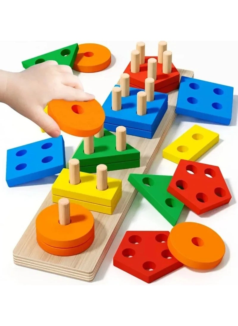 Unique Home Wooden Toy for Toddlers 1-3, Montessori Educational Stacking & Sorting Blocks, Sensory & Motor Skills Development, Learning Puzzles, Birthday Gift for Boys & Girls, Wooden Toy, Educational Toy, Toddler Gift, Kids Toy  - Image 3