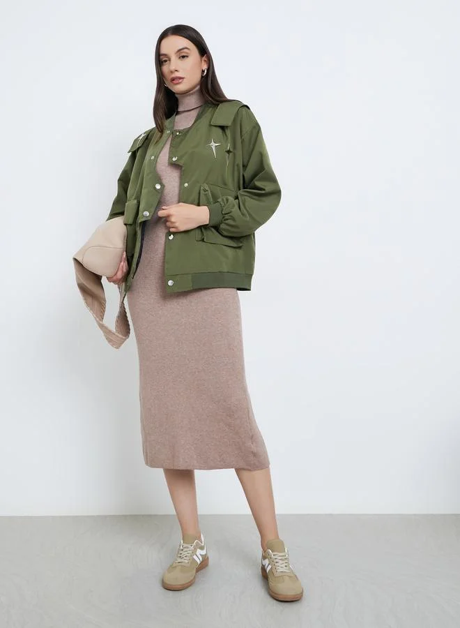 Styli Green Metal Stud Accent Utility Jacket