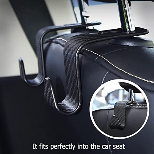 KRZNA Carbon Fiber Car Seat Headrest Organizers - Pack of 4: Universal Fit for Handbag, Clothes, and Coats - Universal for All Cars - Image 2