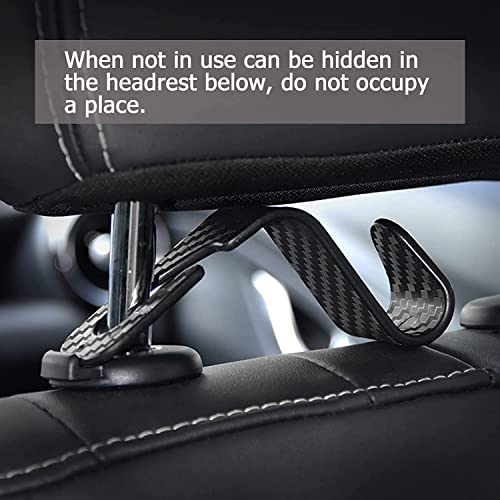 KRZNA Carbon Fiber Car Seat Headrest Organizers - Pack of 4: Universal Fit for Handbag, Clothes, and Coats - Universal for All Cars - Image 3