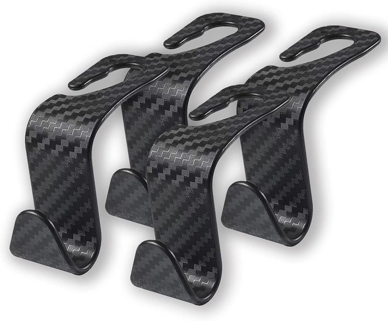 KRZNA Carbon Fiber Car Seat Headrest Organizers - Pack of 4: Universal Fit for Handbag, Clothes, and Coats - Universal for All Cars - Image 1